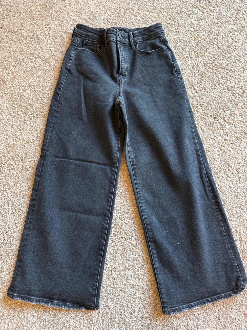 Good American Black Wide-Leg High-Rise Jeans - Washed Black